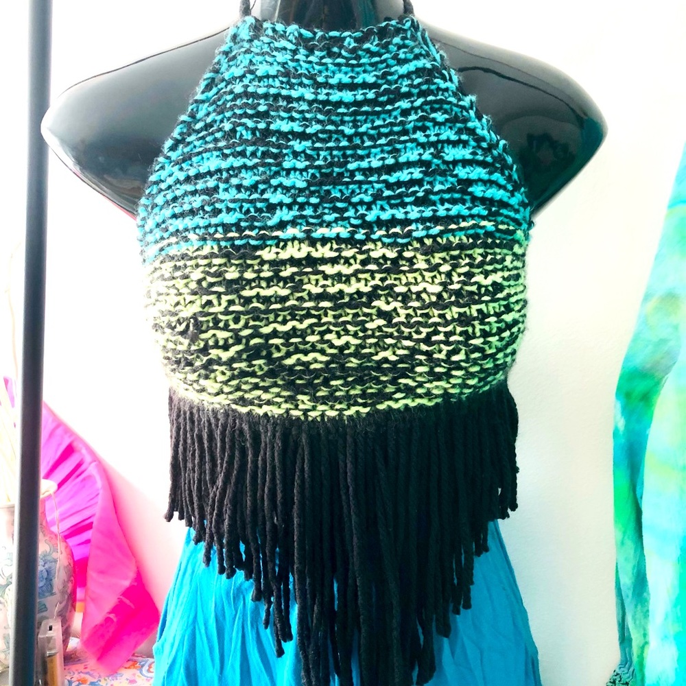 Fringe knit halter top